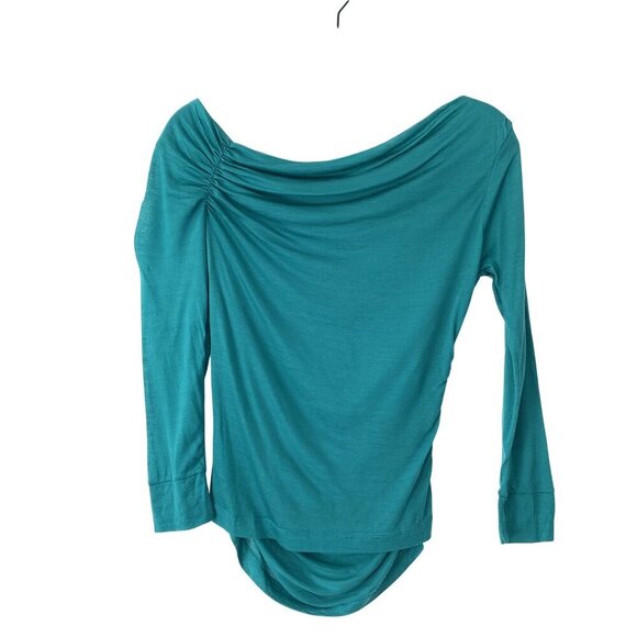 Diane Von Furstenberg Green Ruched Draped Long Sleeve Top S 100% Lyocell Stretch - Picture 2 of 8